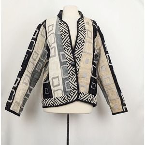 Trimdin Jacket Reversible Gray Tan White Black Geometric Statement Misses Size L